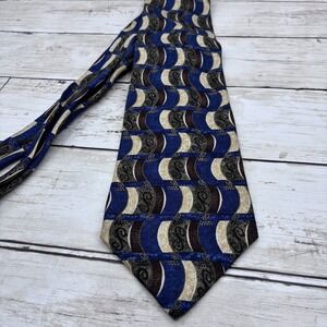 PAVIA Mens Silk Necktie Made In Italy Blue Brown Beige Abstract Pattern Tie